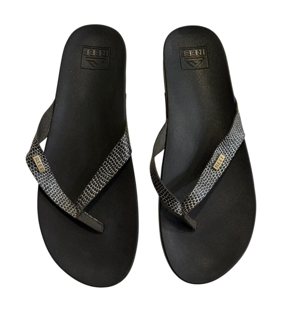 Reef Cushion Court Black Snake Print Flip Flops Sandals Women's Size 11
